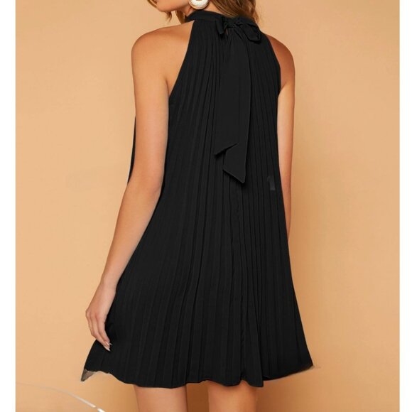 Black Tie Back Pleated Dress - Picture 2 of 6
